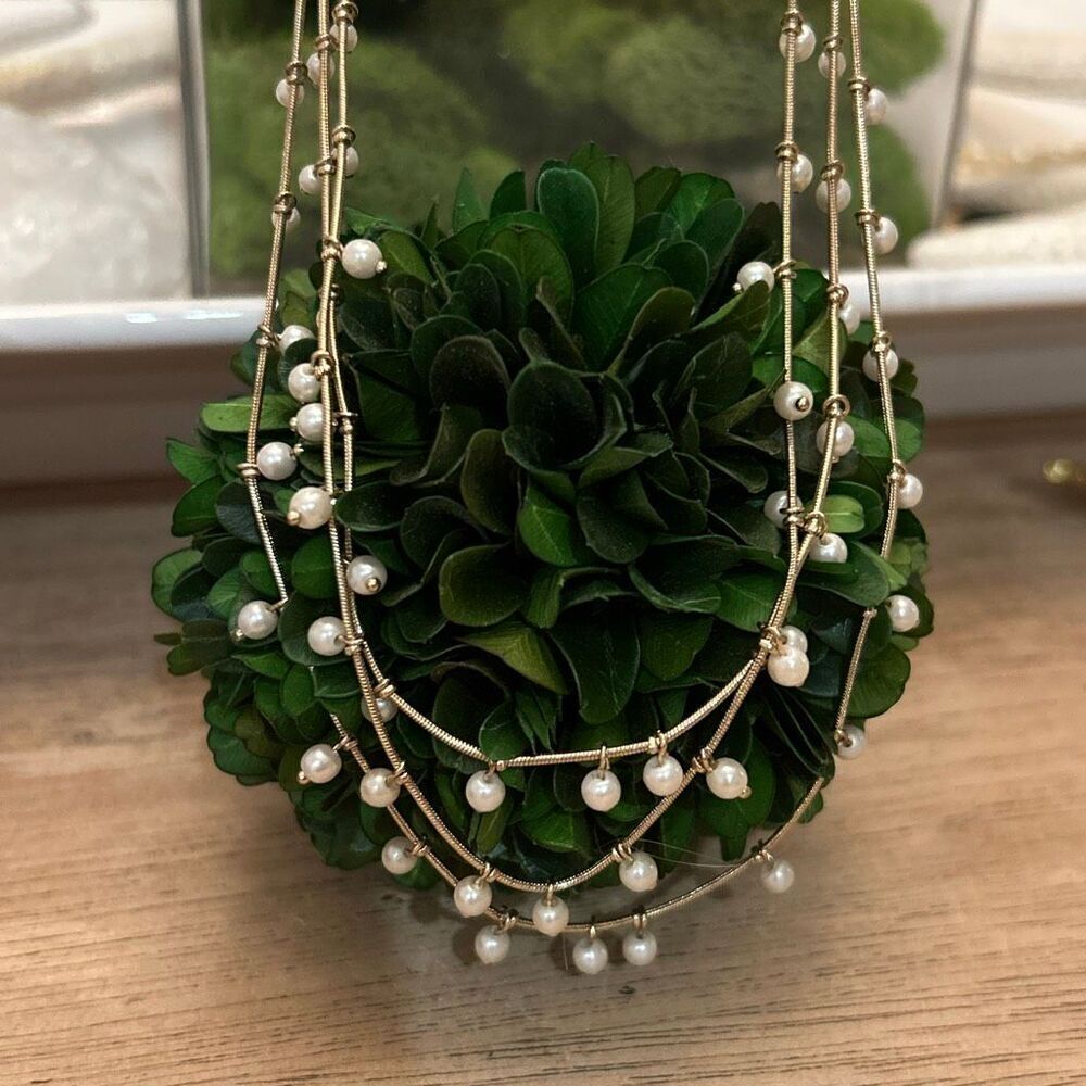 Anne Klein dainty 3 layer hanging pearl Necklace gold